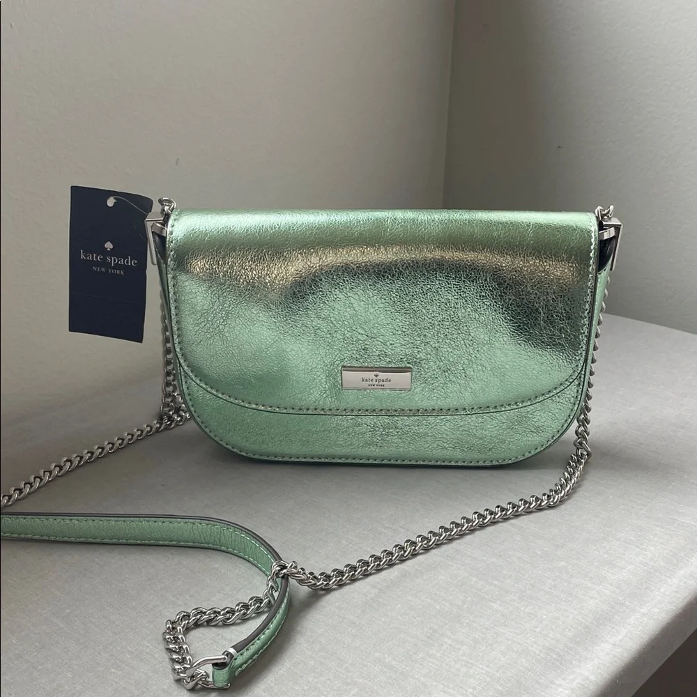 Kate Spade Metallic Seawater Green Crossbody Bag NWT